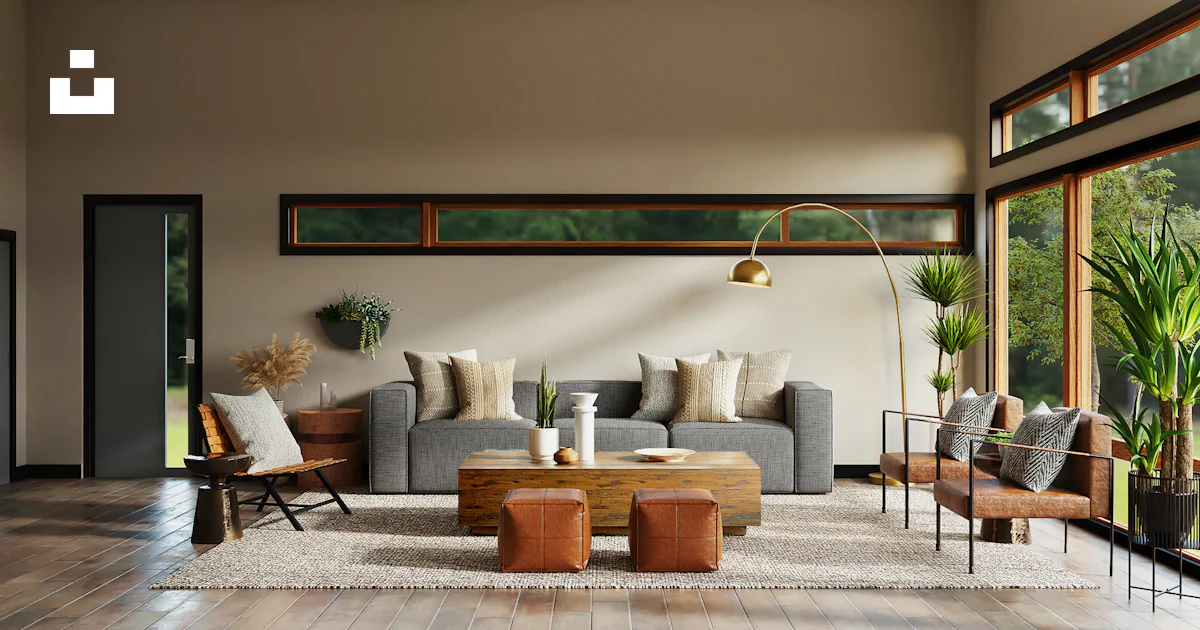 Sophisticated contemporary residential interior with natural materials